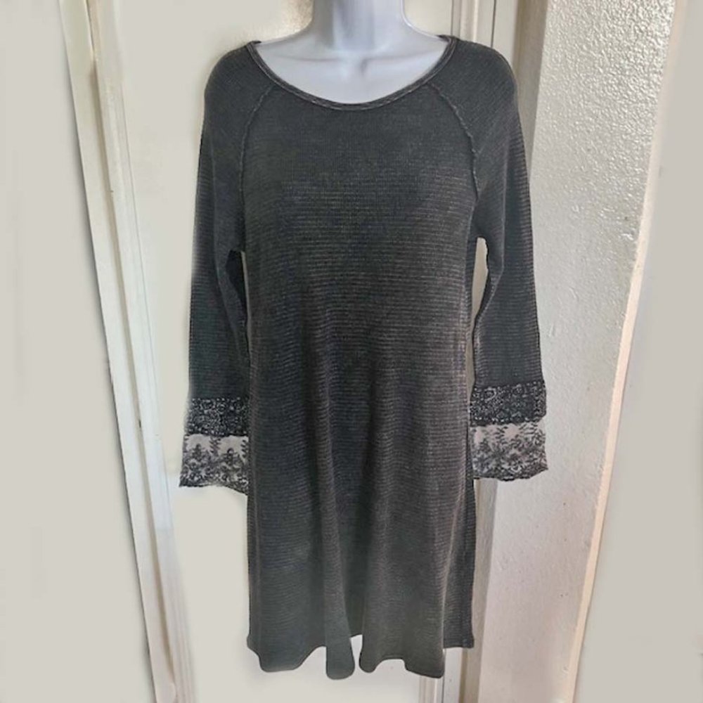 Able Thermal Waffle Knit Boho Dress w/ Lace Cuffs